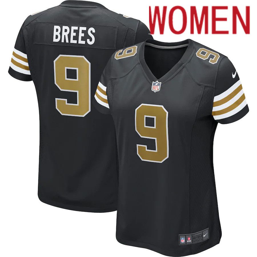 Women New Orleans Saints 9 Drew Brees Nike Black Alternate Game NFL Jersey